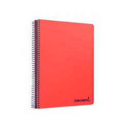 Cuaderno espiral liderpapel a4 micro wonder tapa plastico 120h 90 gr cuadro 5 mm 5 bandas 4 taladros color rojo