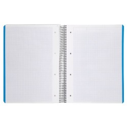 Cuaderno espiral liderpapel a4 micro wonder tapa plastico 120h 90 gr cuadro 5 mm 5 bandas 4 taladros color gris