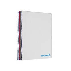 Cuaderno espiral liderpapel a4 micro wonder tapa plastico 120h 90 gr cuadro 5 mm 5 bandas 4 taladros color gris