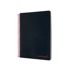 Cuaderno espiral liderpapel a4 micro wonder tapa plastico 120h 90 gr cuadro 5 mm 5 bandas 4 taladros color negro