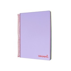 Cuaderno espiral liderpapel a4 micro wonder tapa plastico 120h 90 gr cuadro 5 mm 5 banda4 taladros color lila