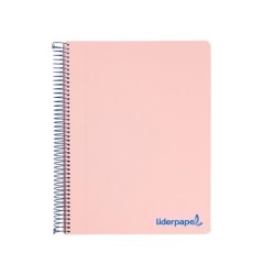 Cuaderno espiral liderpapel a4 micro wonder tapa plastico 120h 90 gr cuadro 5 mm 5 bandas 4 taladros color rosa
