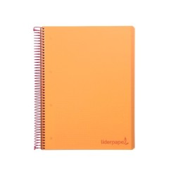 Cuaderno espiral liderpapel a4 micro wonder tapa plastico 120h 90 gr cuadro 5 mm 5 banda4 taladros color naranja