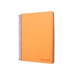 Cuaderno espiral liderpapel a4 micro wonder tapa plastico 120h 90 gr cuadro 5 mm 5 banda4 taladros color naranja