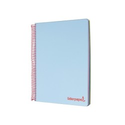 Cuaderno espiral liderpapel a4 micro wonder tapa plastico 120h 90 gr cuadro 5 mm 5 banda4 taladros color celeste
