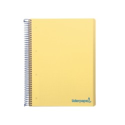 Cuaderno espiral liderpapel a4 micro wonder tapa plastico 120h 90 gr cuadro 5 mm 5 banda4 taladros color amarillo