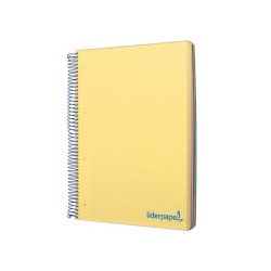 Cuaderno espiral liderpapel a4 micro wonder tapa plastico 120h 90 gr cuadro 5 mm 5 banda4 taladros color amarillo