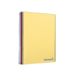 Cuaderno espiral liderpapel a4 micro wonder tapa plastico 120h 90 gr cuadro 5 mm 5 banda4 taladros color amarillo