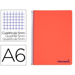 Cuaderno espiral liderpapel a6 micro wonder tapa plastico 120h 90 gr cuadro 5mm 4 bandas color rojo