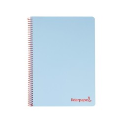 Cuaderno espiral liderpapel a6 micro wonder tapa plastico 120h 90 gr cuadro 5mm 4 bandas color celeste