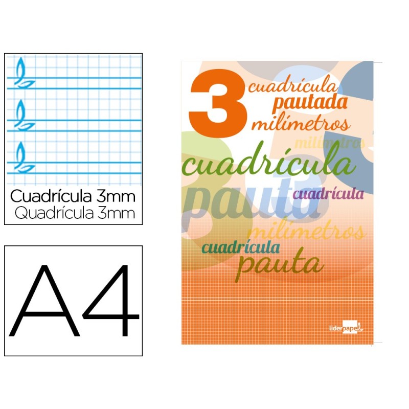 Libreta liderpapel pautaguia tapa cartoncillo 32 hojas din a4 70 gr cuadriculado pautado 3 mm Libreta liderpapel pautaguia tapa cartoncillo 32 hojas din a4 70 gr cuadriculado pautado 3 mm