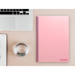 Cuaderno espiral liderpapel folio smart tapa blanda 80h 60gr cuadro 4mm con margen color rosa