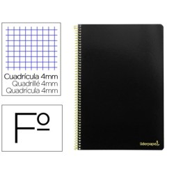 Cuaderno espiral liderpapel folio smart tapa blanda 80h 60gr cuadro 4mm con margen color negro