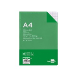 Recambio liderpapel a4 80 hoja 60g/m2 cuadro 4 mm con margen 4 taladros