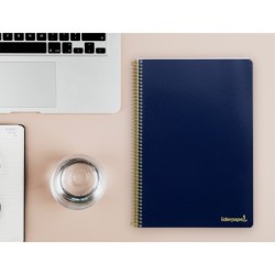 Cuaderno espiral liderpapel folio smart tapa blanda 80h 60gr cuadro 4mm con margen color azul oscuro