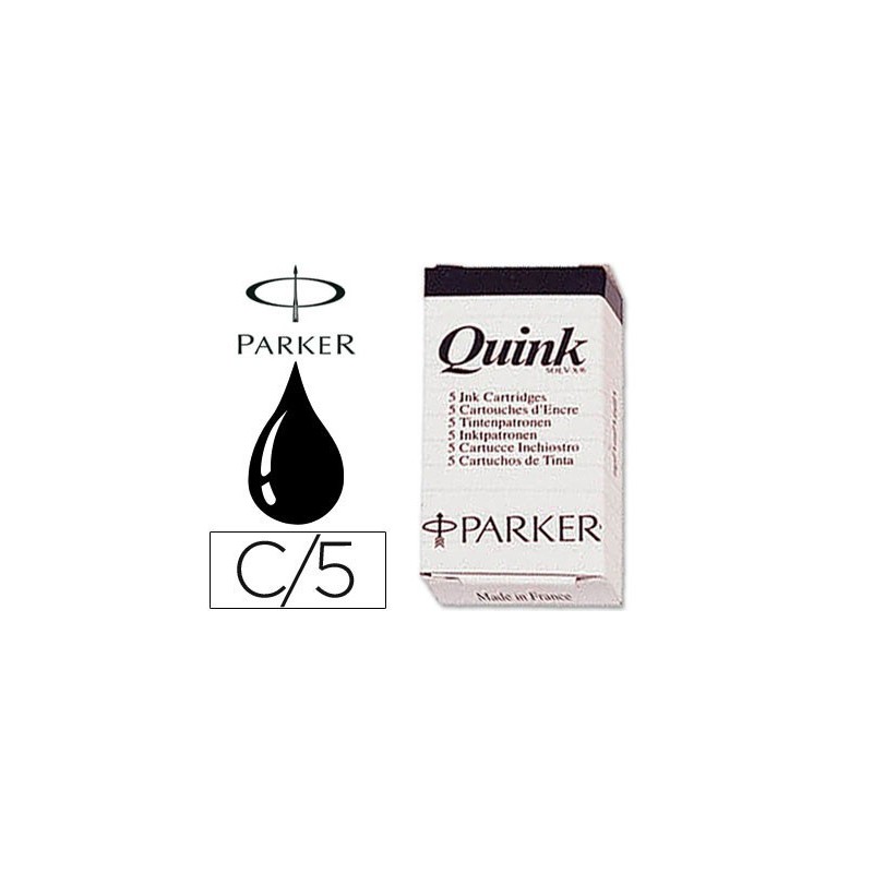 Tinta estilografica parker negra caja de 5 cartuchos