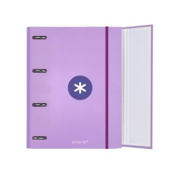 Carpeta con recambio antartik a4 cuadro 5mm forrada 4 anillas 40mm redondas con solapa color lavanda