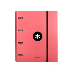 Carpeta con recambio antartik a4 cuadro 5mm forrada 4 anillas 40mm redondas con solapa color coral