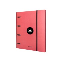 Carpeta con recambio antartik a4 cuadro 5mm forrada 4 anillas 40mm redondas con solapa color coral