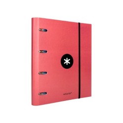 Carpeta con recambio antartik a4 cuadro 5mm forrada 4 anillas 40mm redondas con solapa color coral