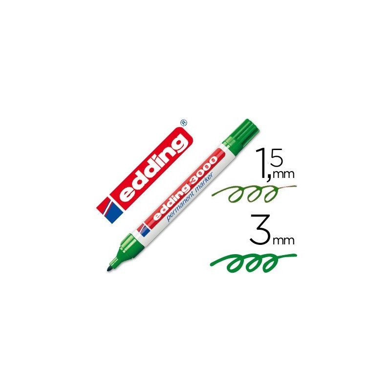 Rotulador edding marcador permanente 3000 verde punta redonda 1,5-3 mm recargable