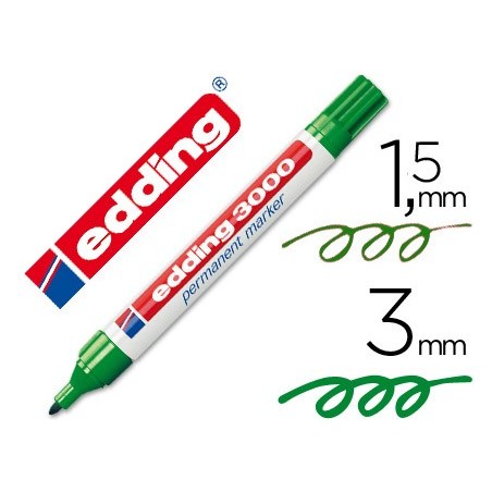 Rotulador edding marcador permanente 3000 verde punta redonda 1,5-3 mm recargable