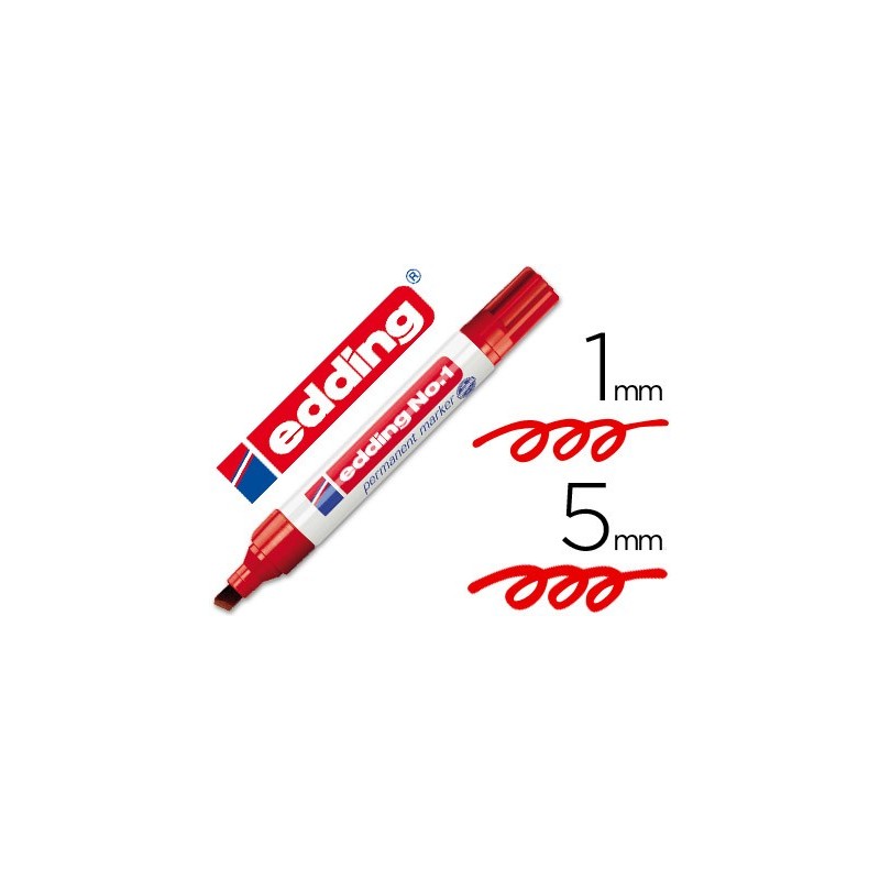 Rotulador edding marcador permanente 1 rojo punta biselada 5 mm recargable