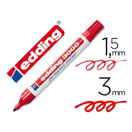 Rotulador edding marcador permanente 3000 rojo punta redonda 1,5-3 mm recargable