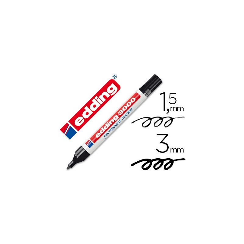 Rotulador edding marcador permanente 3000 negro punta redonda 1,5-3 mm recargable