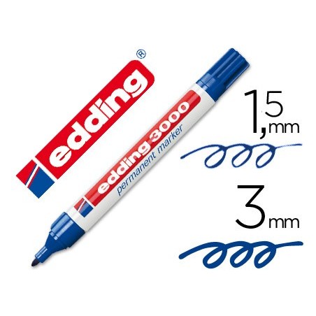 Rotulador edding marcador permanente 3000 azul punta redonda 1,5-3 mm recargable