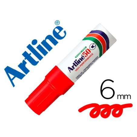 Rotulador artline marcador permanente ek-50 rojo -punta biselada 6 mm -papel metal y cristal