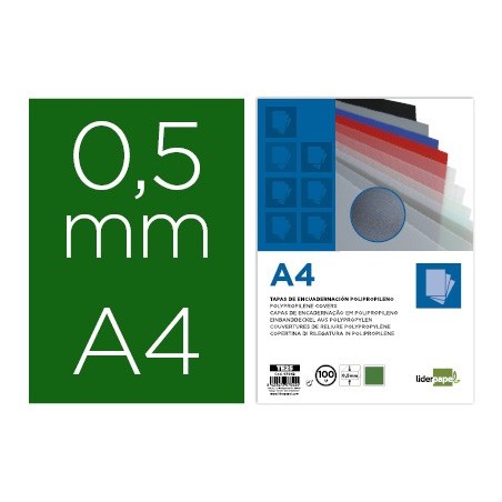 Tapa encuadernacion liderpapel polipropileno a4 0.5mm verde opaco paquete de 100 unidades