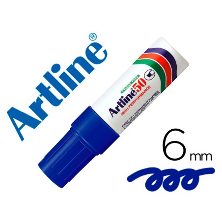 Rotulador artline marcador permanente ek-50 azul -punta biselada 6 mm -papel metal y cristal