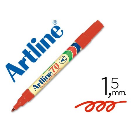 Rotulador artline marcador permanente ek-70 rojo punta redonda 1.5 mm papel metal y cristal