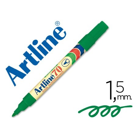 Rotulador artline marcador permanente ek-70 verde punta redonda 1.5 mm papel metal y cristal