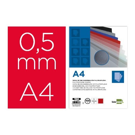 Tapa encuadernacion liderpapel polipropileno a4 0.5mm rojo opaco paquete de 100 unidades