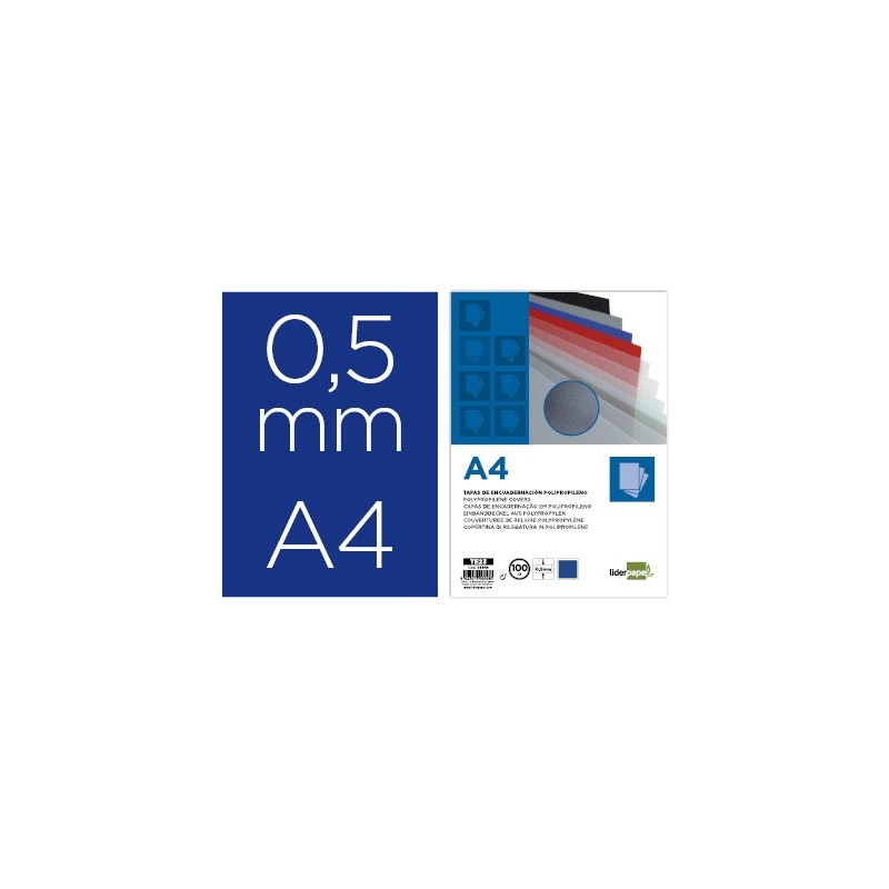 Tapa encuadernacion liderpapel polipropileno a4 0.5mm azul opaco paquete de 100 unidades