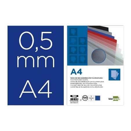 Tapa encuadernacion liderpapel polipropileno a4 0.5mm azul opaco paquete de 100 unidades