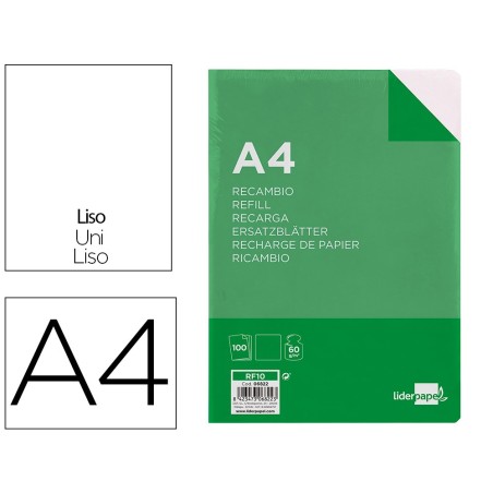 Recambio liderpapel a4 100 hojas 60g/m2 liso sin margen 4 taladros