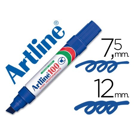Rotulador artline marcador permanente 100 azul punta biselada