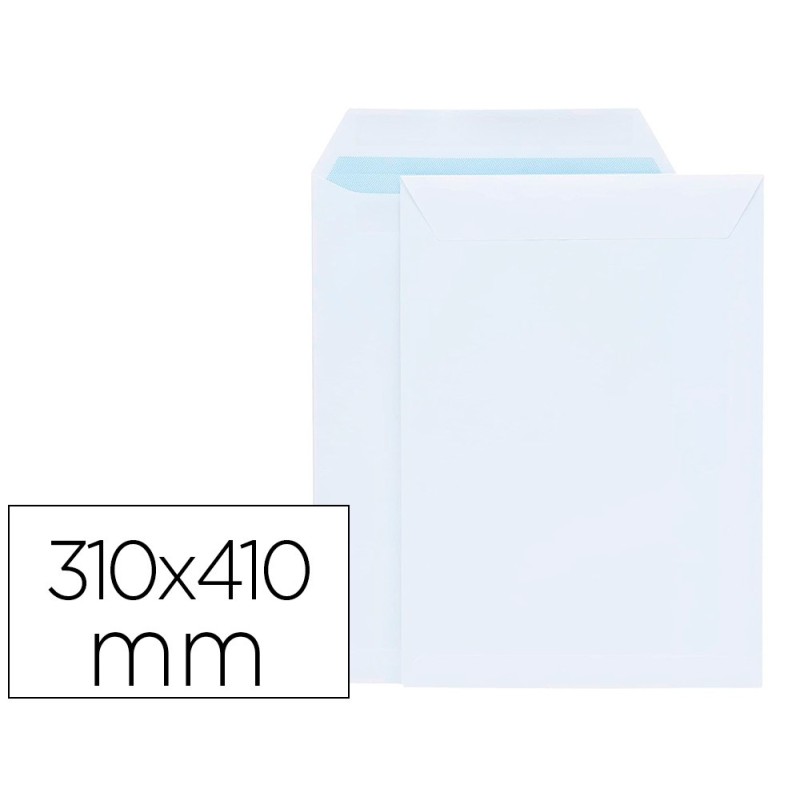Sobre liderpapel bolsa blanco 310x410 mm solapa tira de silicona papel offset 100 gr caja de 250 unidades