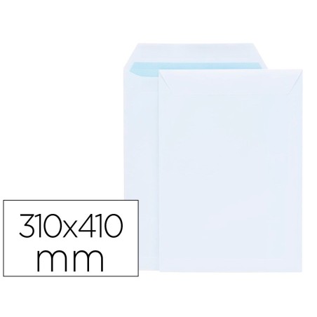 Sobre liderpapel bolsa blanco 310x410 mm solapa tira de silicona papel offset 100 gr caja de 250 unidades