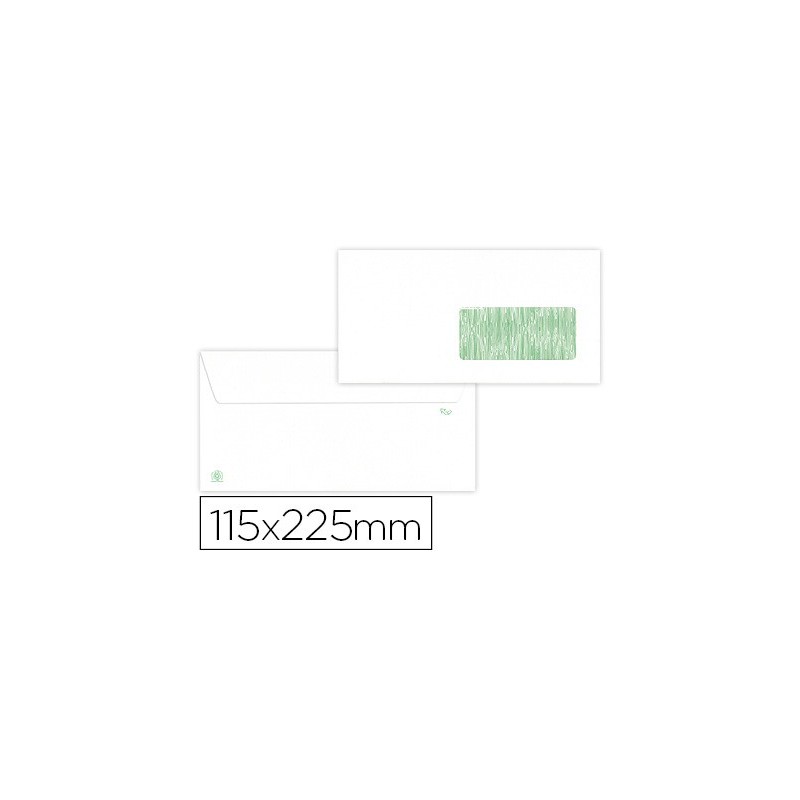 Sobre liderpapel blanco 115x225 mm ventana derecha solapa tira silicona reciclado 90 gr caja de 500 unidades