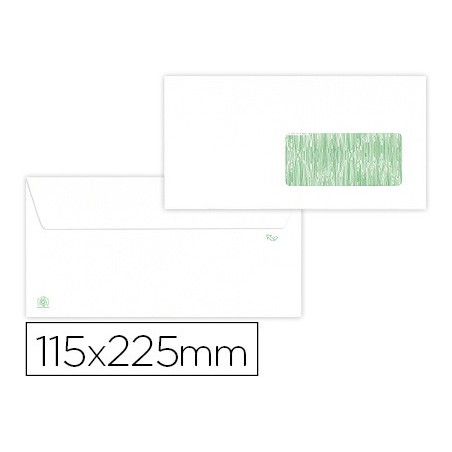 Sobre liderpapel blanco 115x225 mm ventana derecha solapa tira silicona reciclado 90 gr caja de 500 unidades