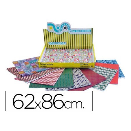 Papel de regalo impresma 62x86 cm caja de 200 hojas diseños surtidos gramaje 40g/m2
