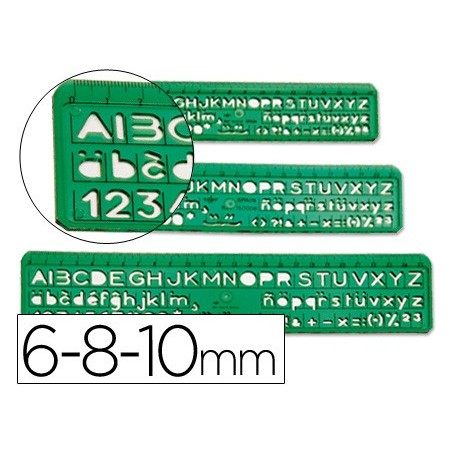 Normografo escolar domingo ferrer 6/8/10 mm plastico verde juego de 3 unidades