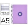 Cuaderno espiral a5 micro antartik tapa forrada120h 90 gr cuadro 5mm 5 banda 6 taladros color lavanda