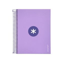Cuaderno espiral a5 micro antartik tapa forrada120h 90 gr cuadro 5mm 5 banda 6 taladros color lavanda