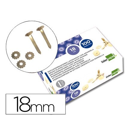 Encuadernadores liderpapel latonados con arandela 18 mm caja de 100 unidades