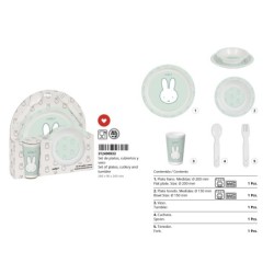 Set de platos cubiertos y vaso safta miffy menta 260x260x90 mm
